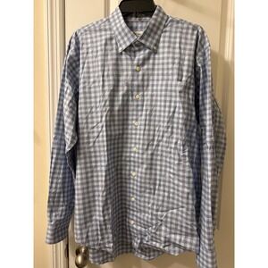 Peter Millar Mens XL Gingham Button Down Long Sleeve Dress Shirt Blue White